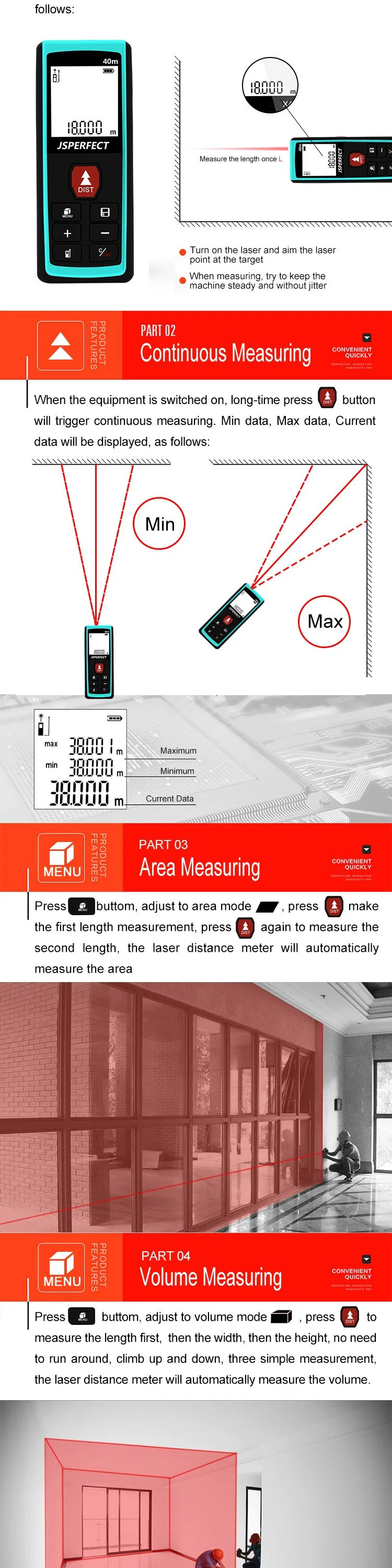 Pocket-Size Laser Distance Measurer Digital Range 40m