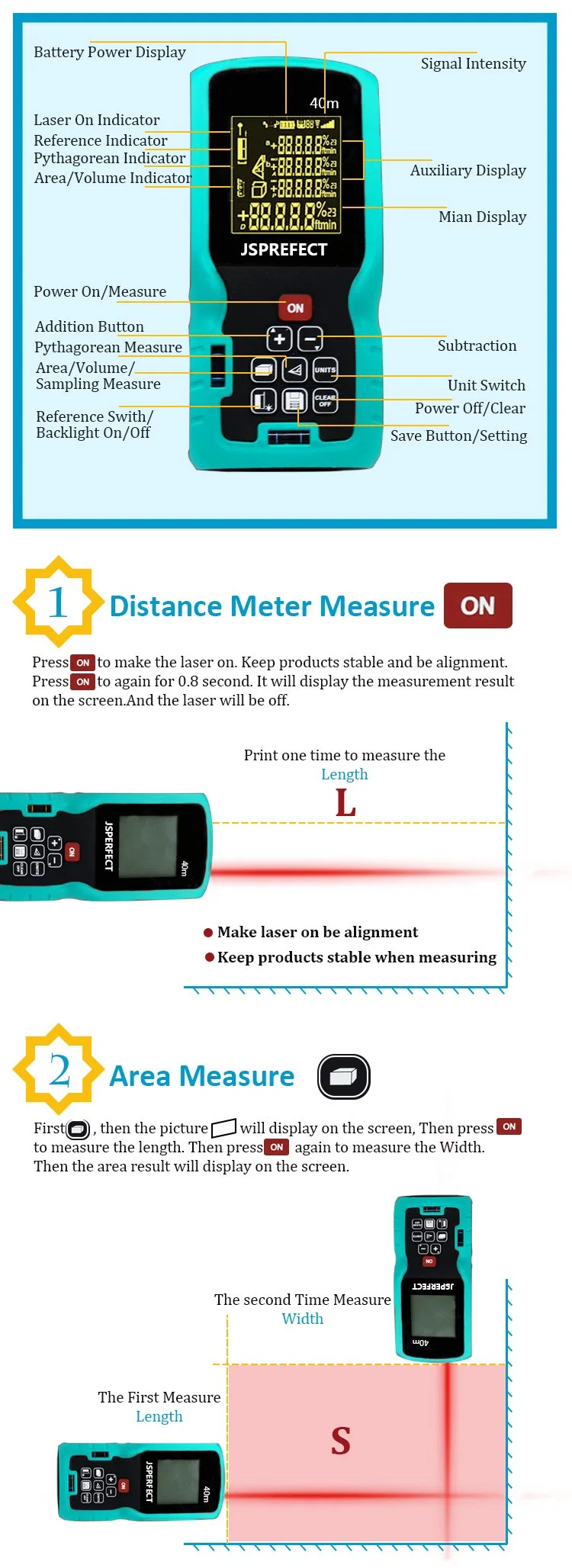 New Quality Laser Power Long Distance Measurer 40m