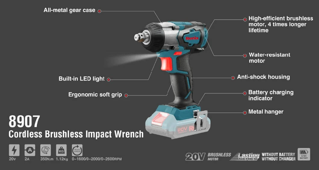 Ronix Brushless Rechargeable Lithium 20V Cordless Impact Wrench