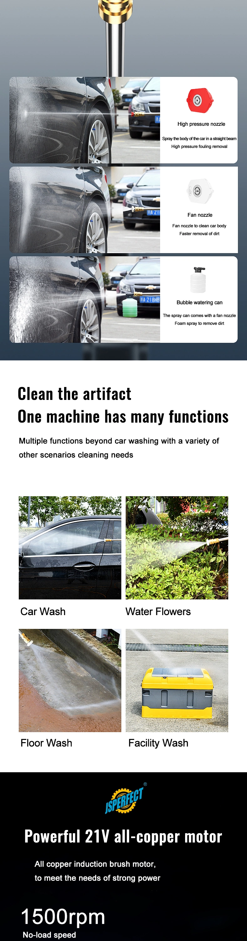 Jsperfect 21V Wireless Wash Machine Auto Spray High Pressure Cordless Car Washer
