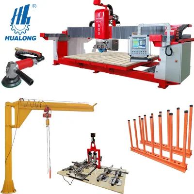 Hualong Machinery Italy Program Software 5 Axis CNC Bridge Sawing Machine Tile Cutter Stone Cutting for Marble, Quartz, Kitchen Countertop Making in America